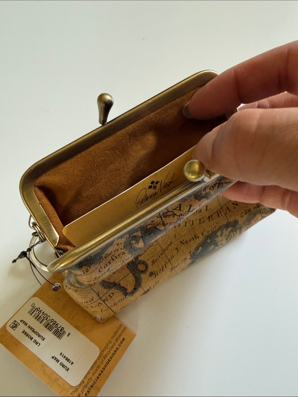 Patricia Nash Map mini Print Kiss-Lock Coin Purse in Brown and Gold - Picture 4 of 4